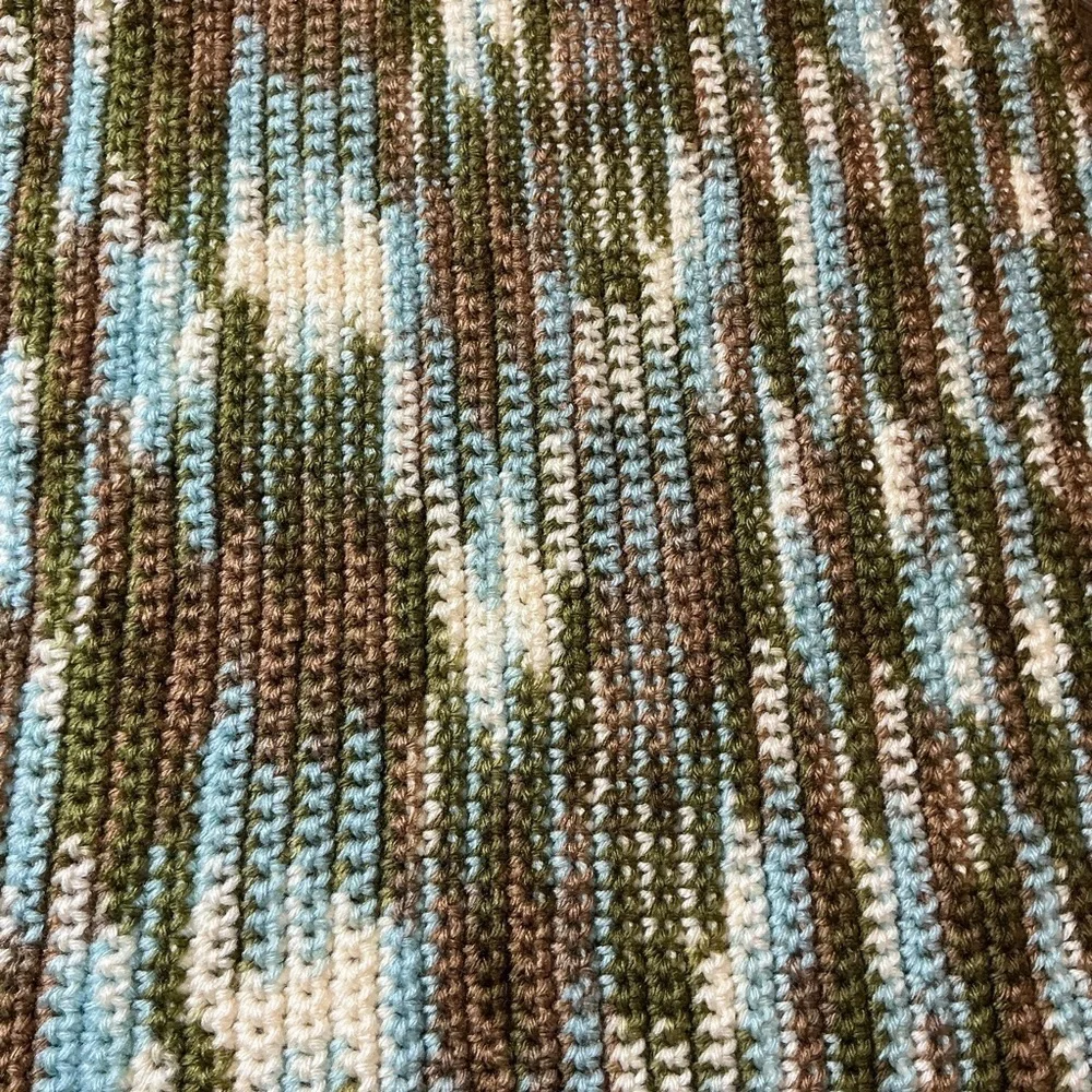 Handcrafted Crochet Wide Scarf Wrap White Green Brown Cold Weather Knit Handmade